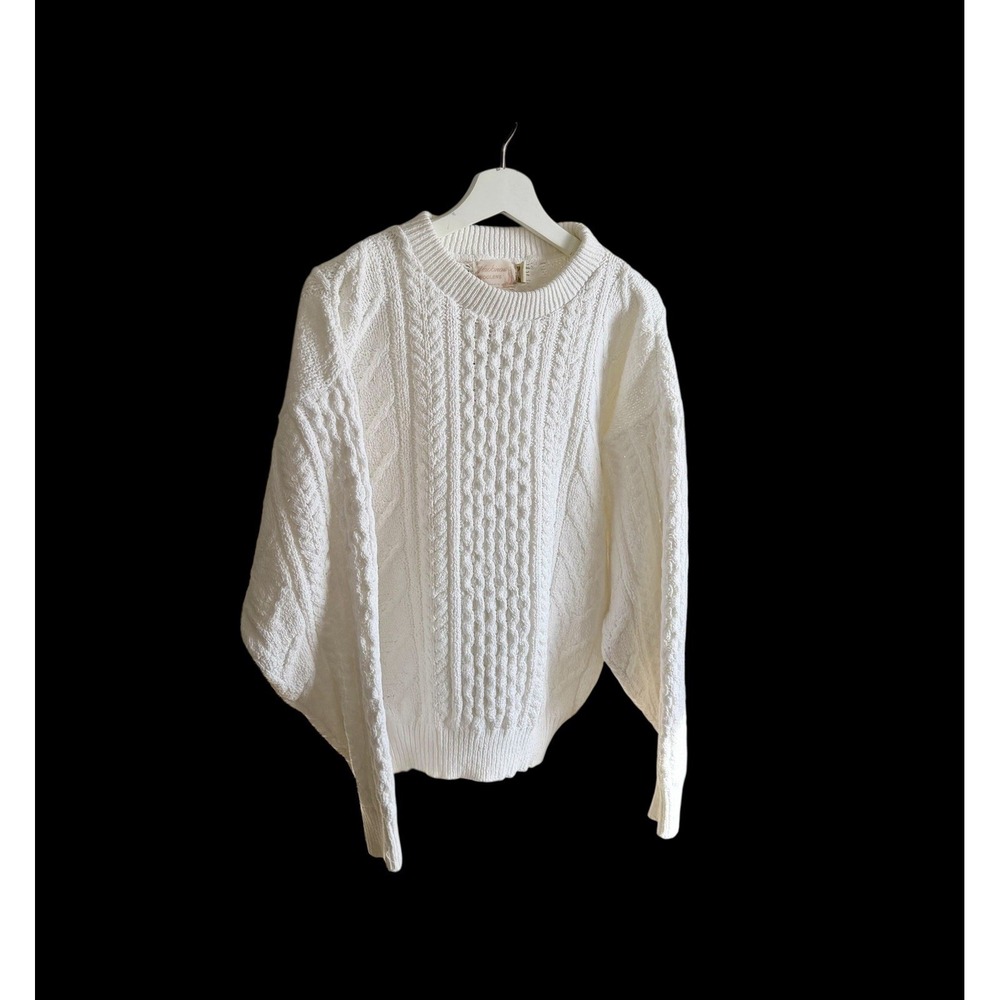 Mackinaw‎ Woolens Michigan Sweater Cotton Sz Medium Made In USA White Vintage